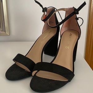 Black suede ankle strap block heels Size 10
